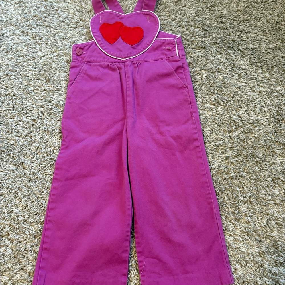 Aris Kids Magenta Overalls with Red Heart Accents